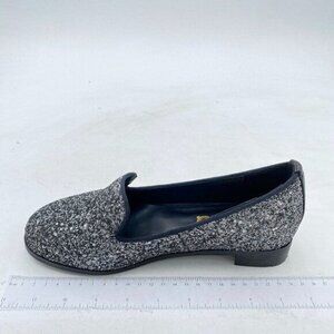 FSJ Black Glitter Round Toe Comfort Loafer Slip On Evening Prom Dress Shoe